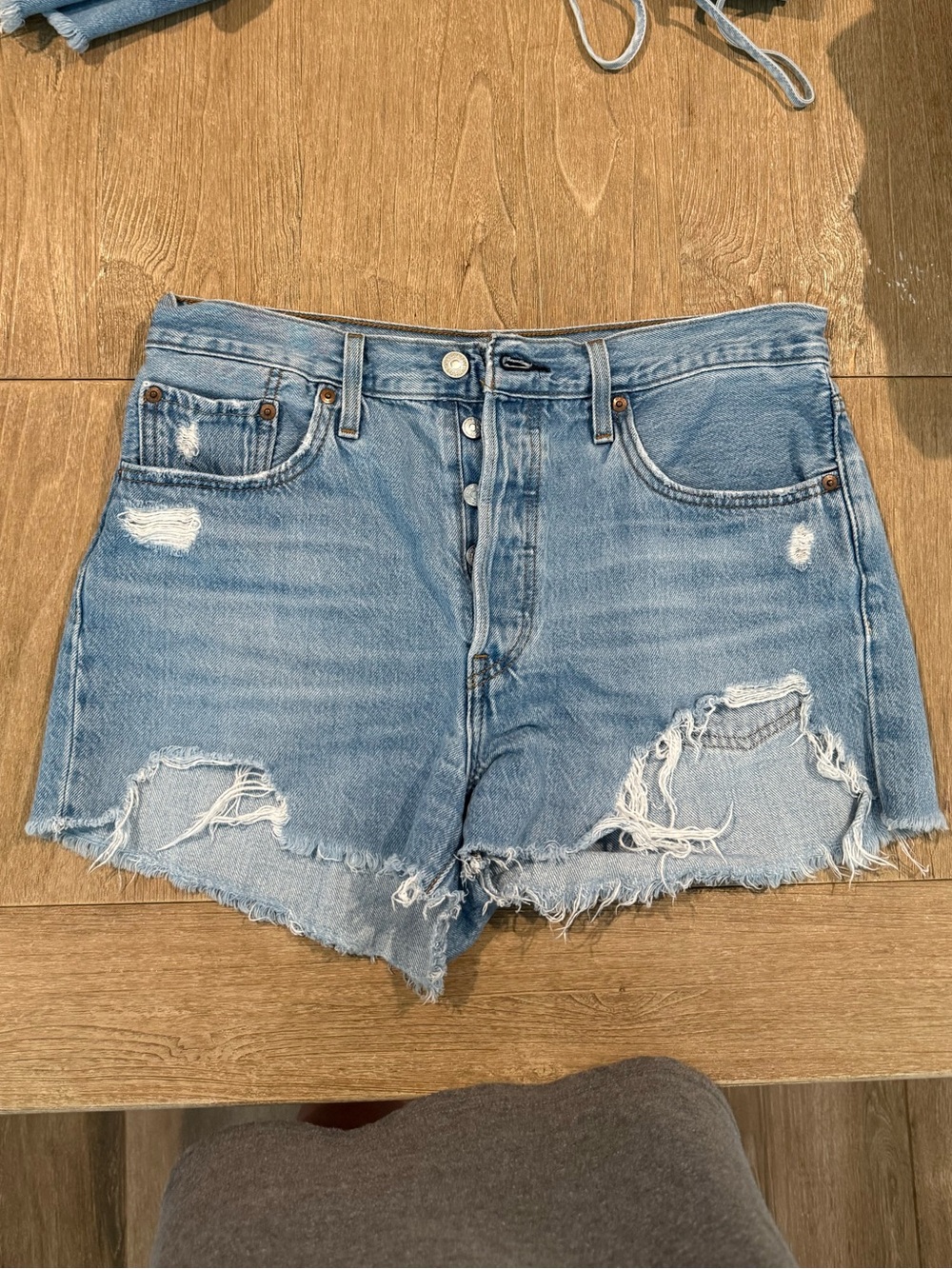 Levi's 501 Light Blue Distressed Denim Cutoff Shorts
